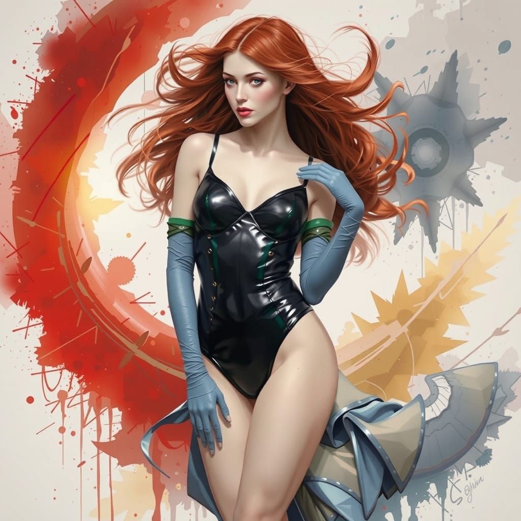 Vibrant Red-Haired Beauty in Ethereal Confidence