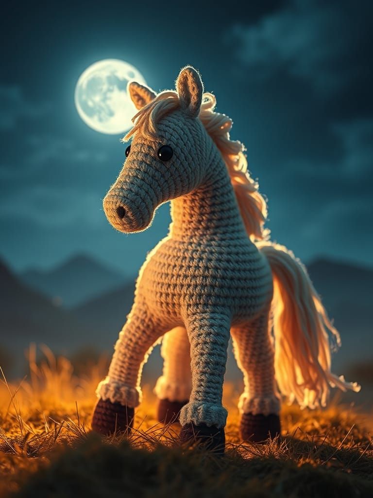 Yarn Horse in Moonlight: Crochet Amigurumi Art