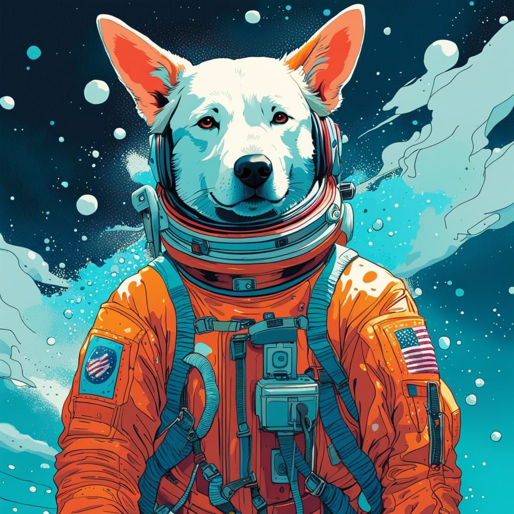 Astronaut Dog in Galaxy, Anime Style