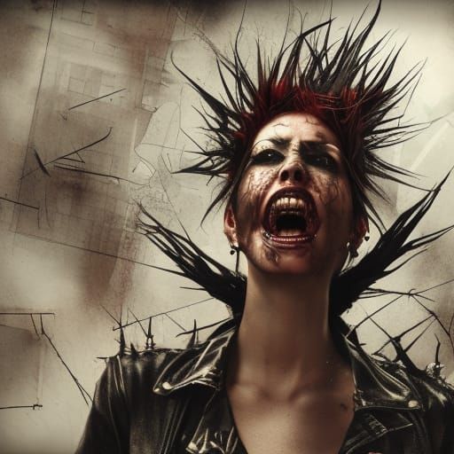 Punk Woman with Spiked Hair in Digital Painting