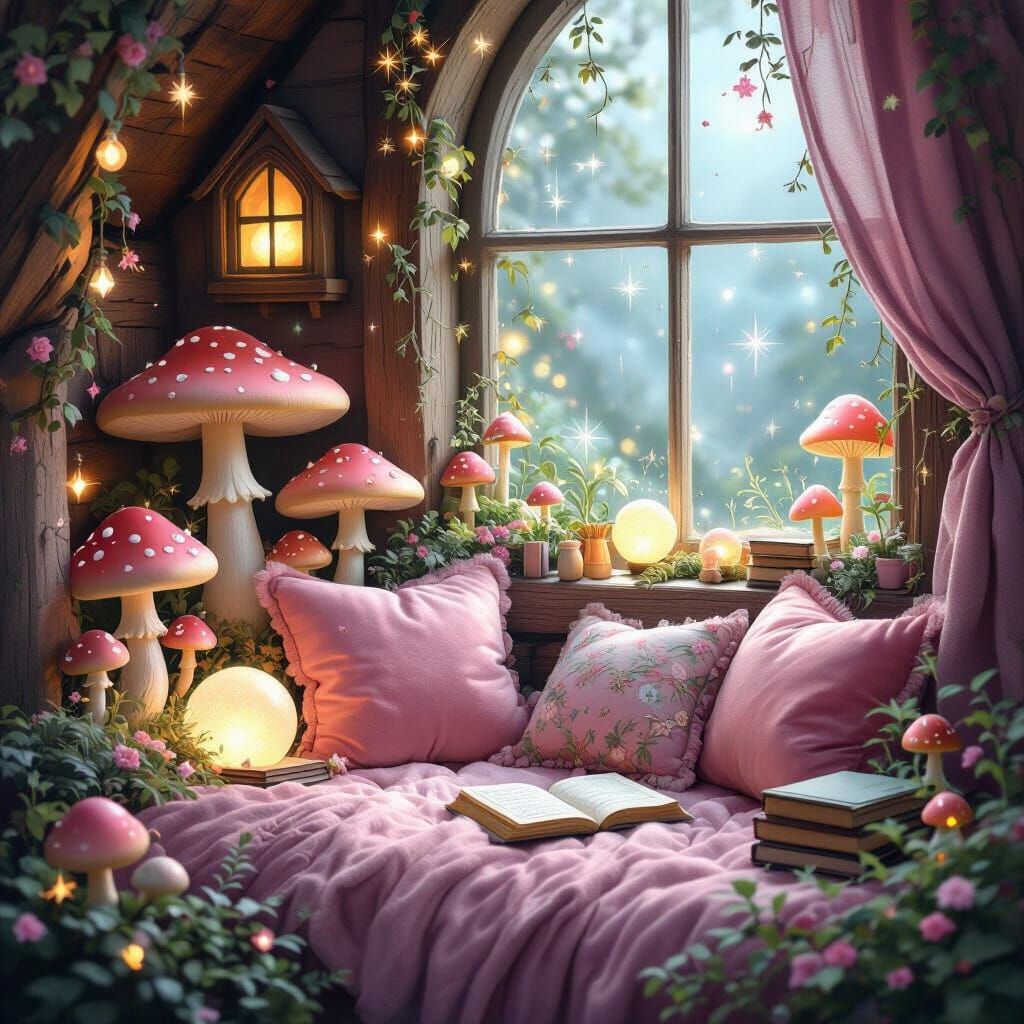 Enchanted Fairy Cottage Cozy Corner in Fantasy Art Style
