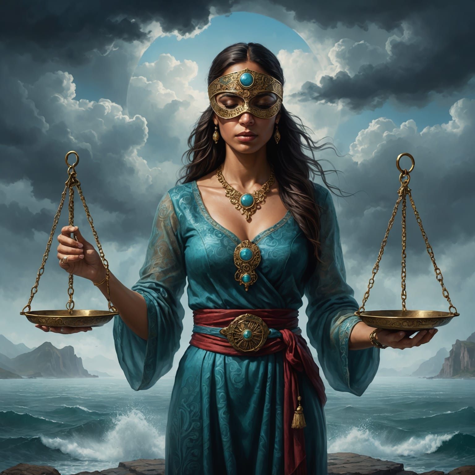 Hispanic Blind Justice in Ethereal Fantasy Art