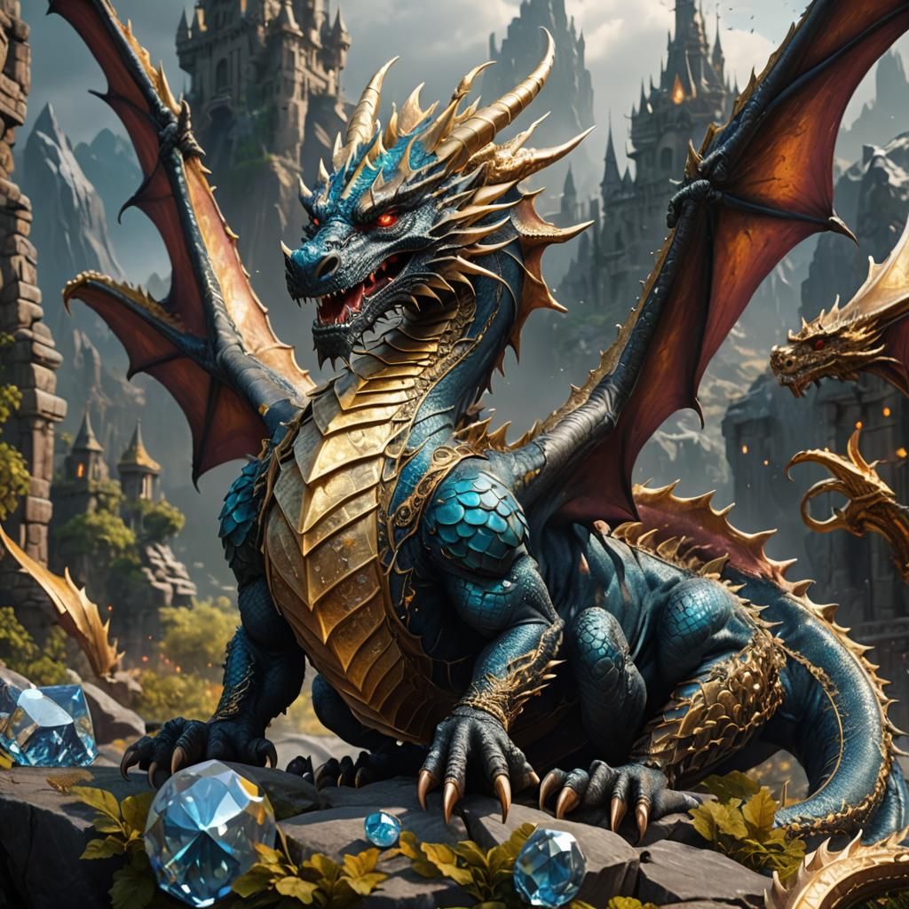 Diamond and Gold Dragon Fantasy Concept Art