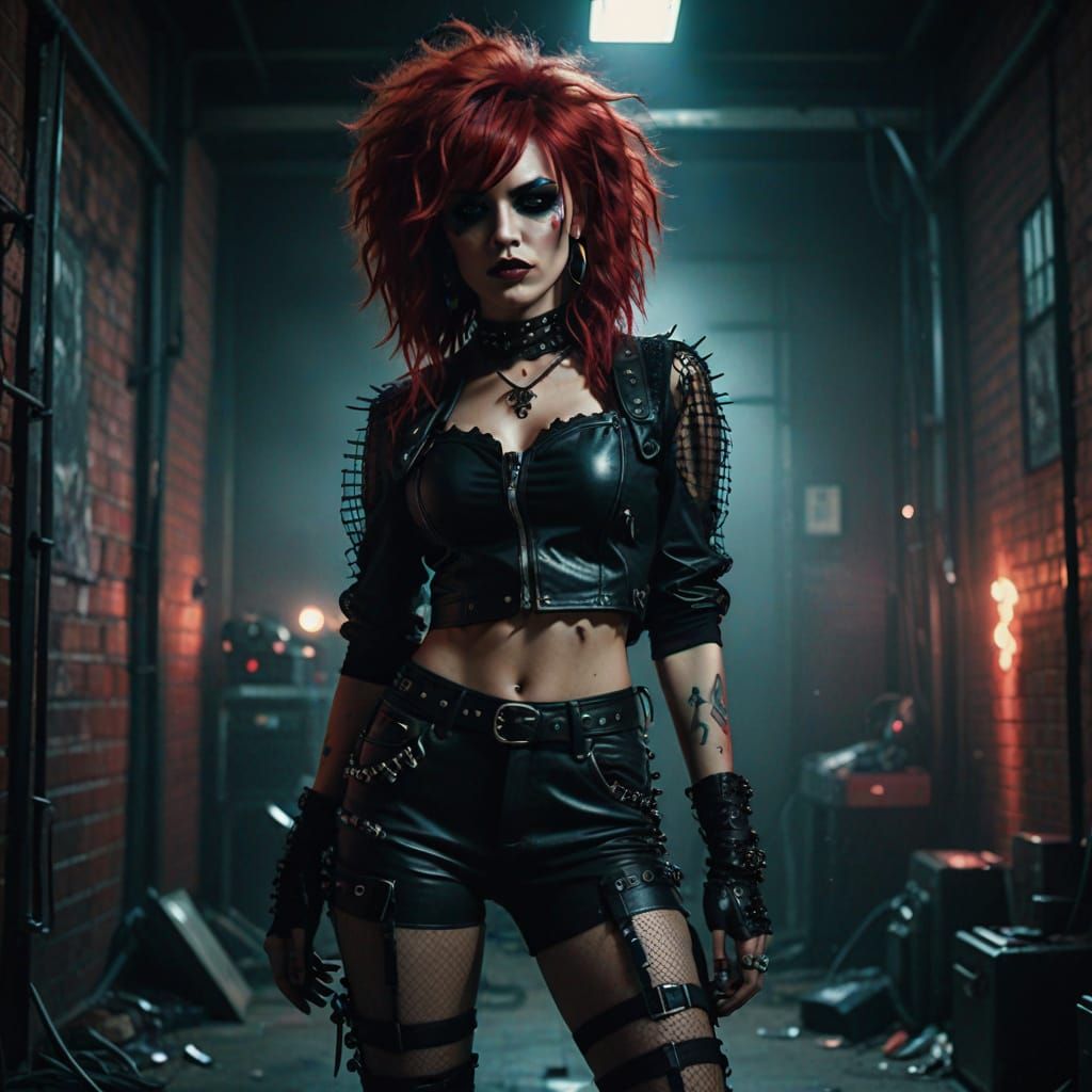 Confident Rockstar Goddess in Moody, Atmospheric Setting