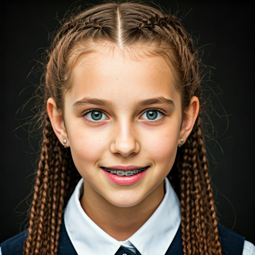 Portrait of Girl with Braids in High Resolution