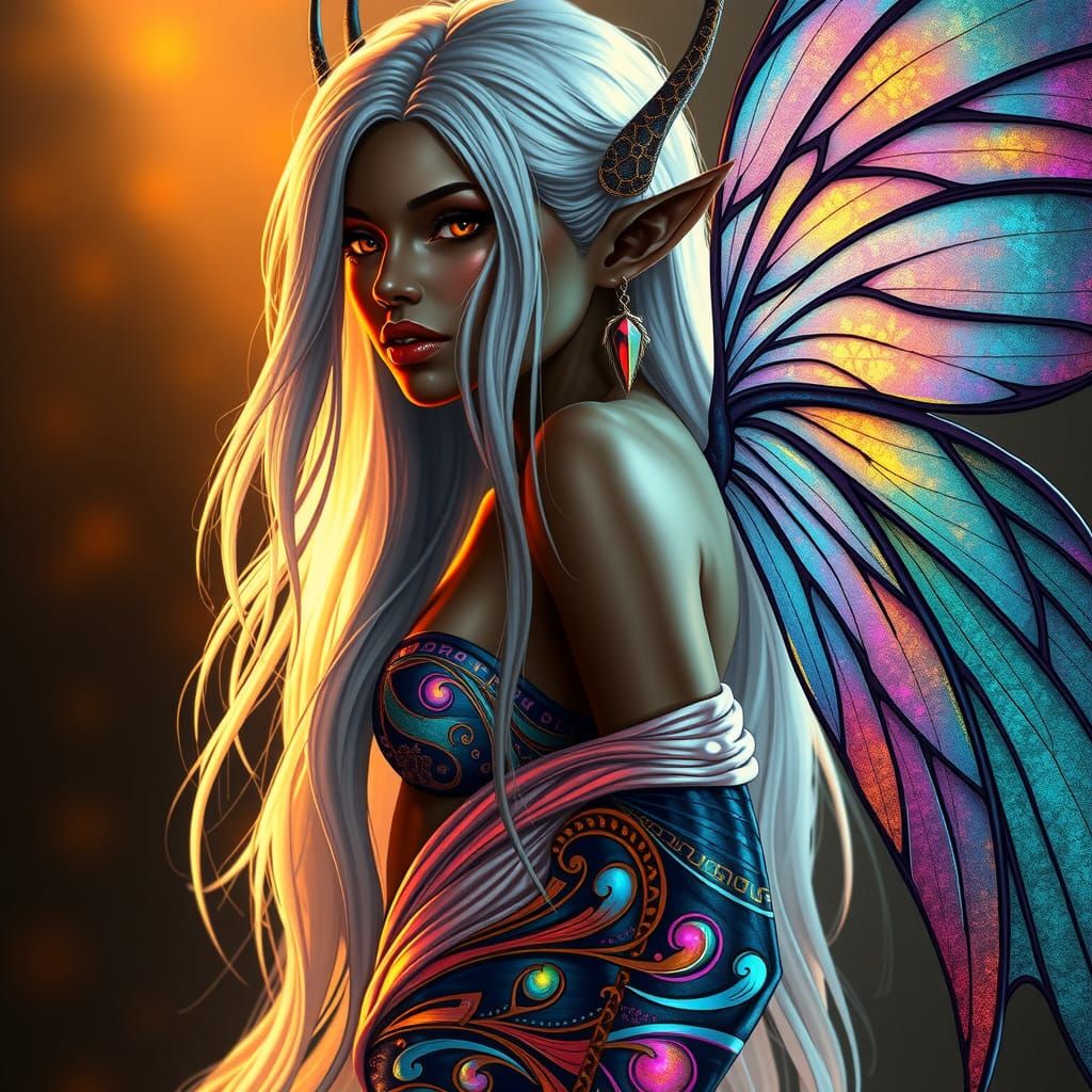 Mystical Fae with Iridescent Armor and Kaleidoscope Eyes