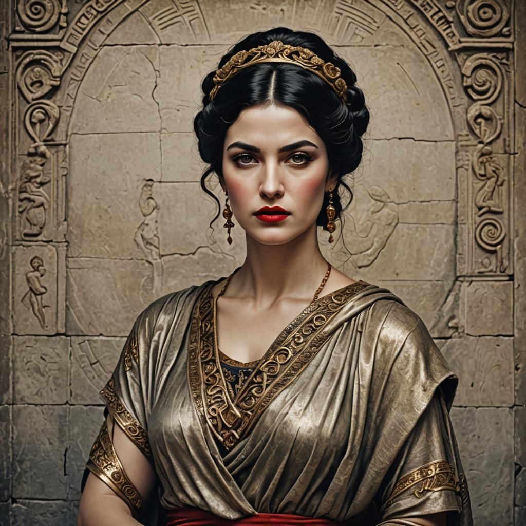 Hyperrealistic Greek Woman with Red Lips