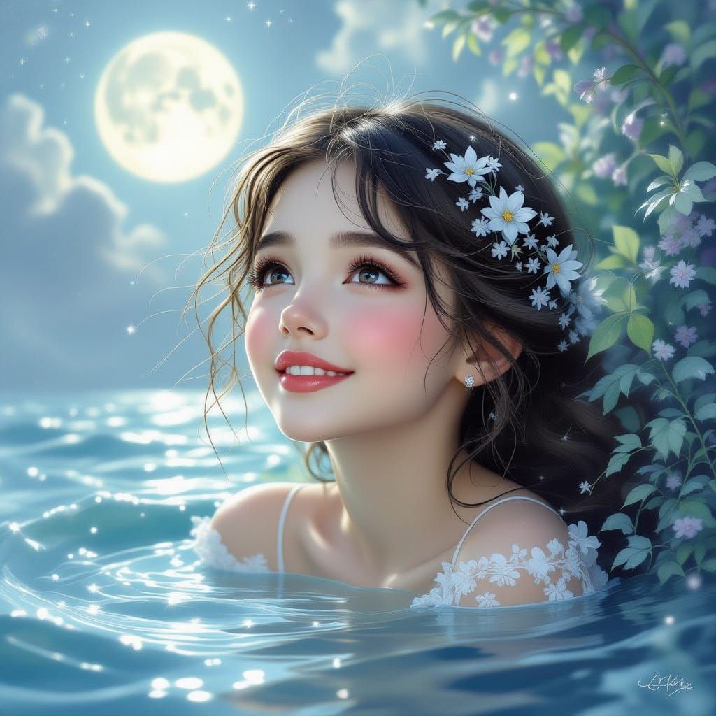 Dreamlike Portrait in Ethereal Moonlit Setting