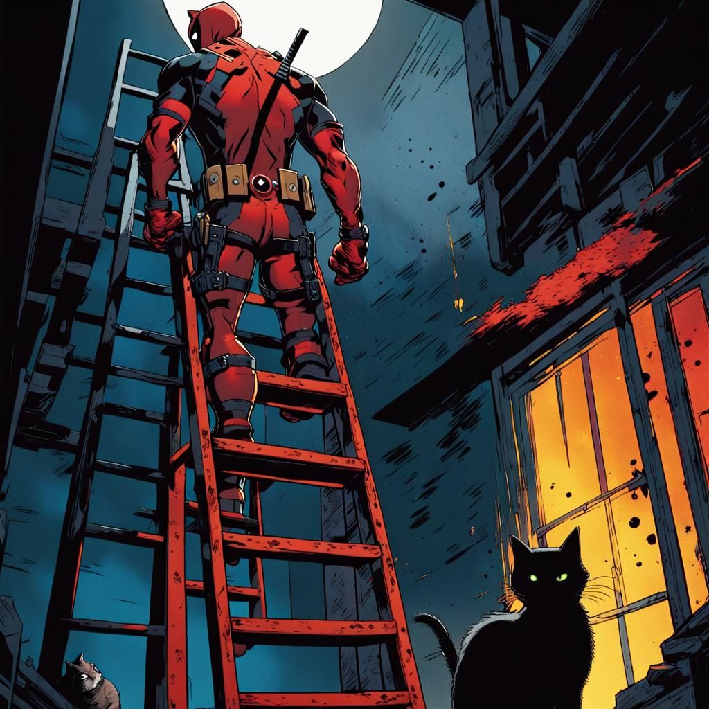Deadpool and Black Cat: Comic Book Style Illustration