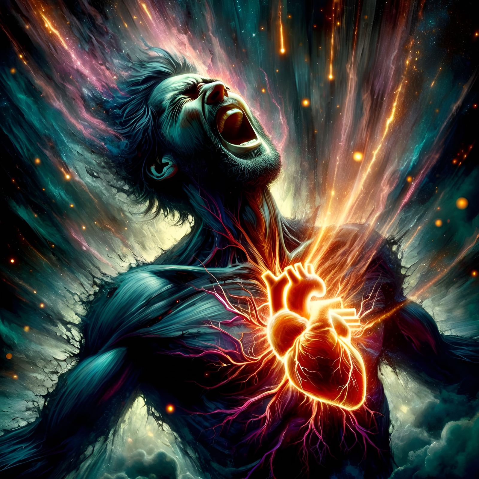 Intense Digital Art: Man's Heart Bursts Forth