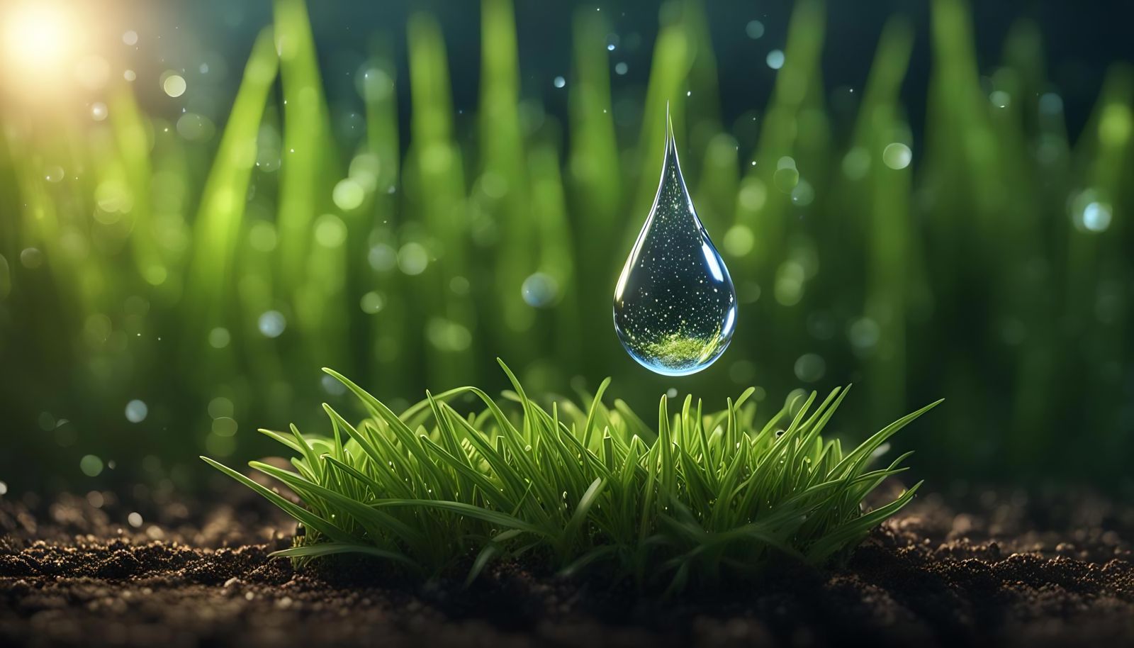 Dewdrop Reflecting a Star System: 3D Hyperrealistic Render