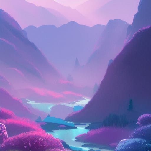 Misty Mountain Landscape in Anime Style