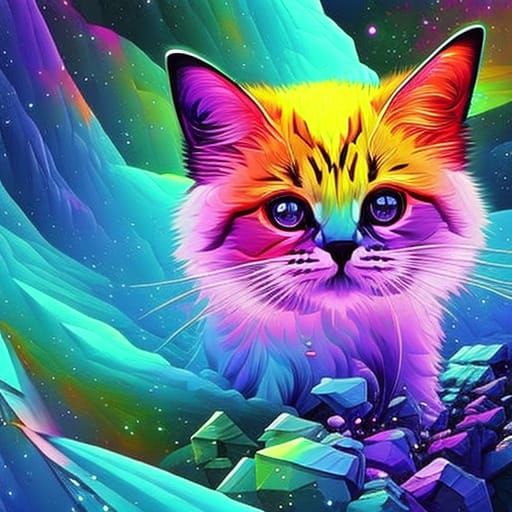 Galaxy Kitten in Radioactive Crystal Block Art