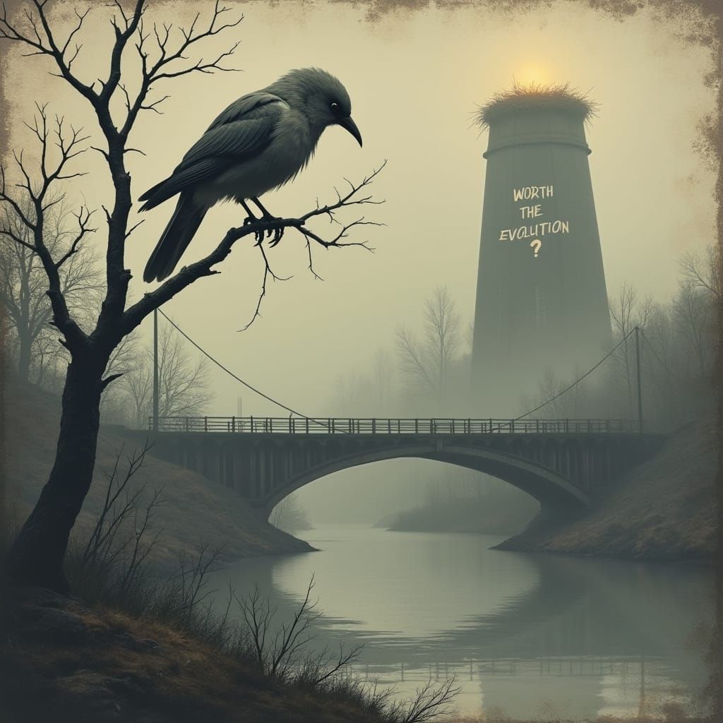 A Somber Bird in Desolate Landscape