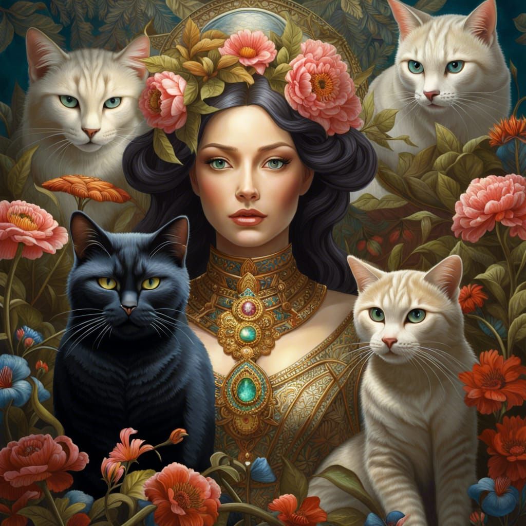 Woman and Cat with Reflective Eyes