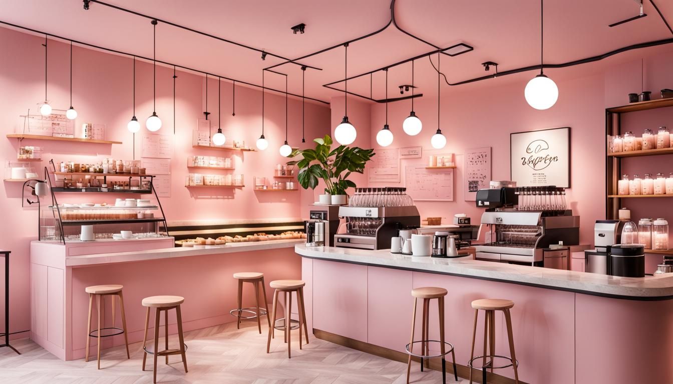 Elegant Pink Coffee Shop with Soft Lighting