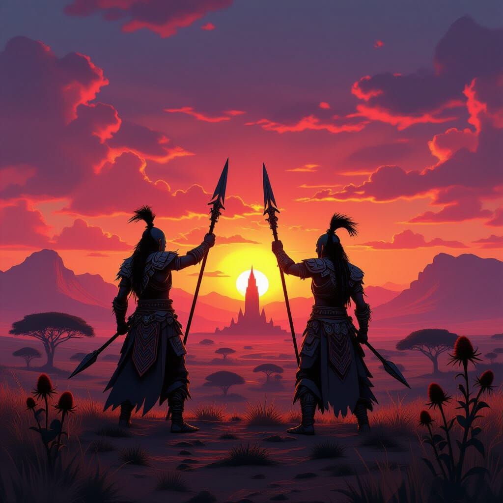 Orcish Shaman Conjuring Spells at Sunset