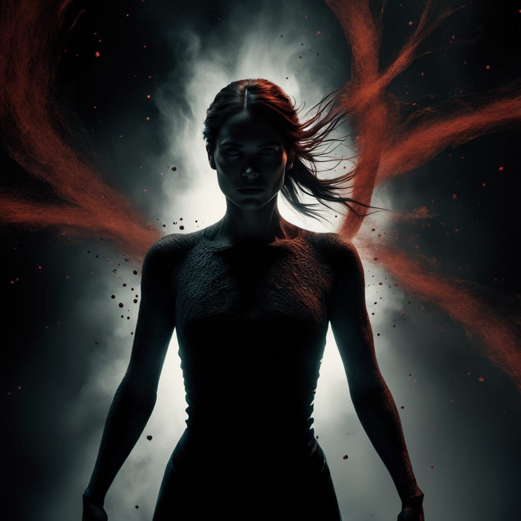 Naked Woman in Darkness with Swirling Smoke