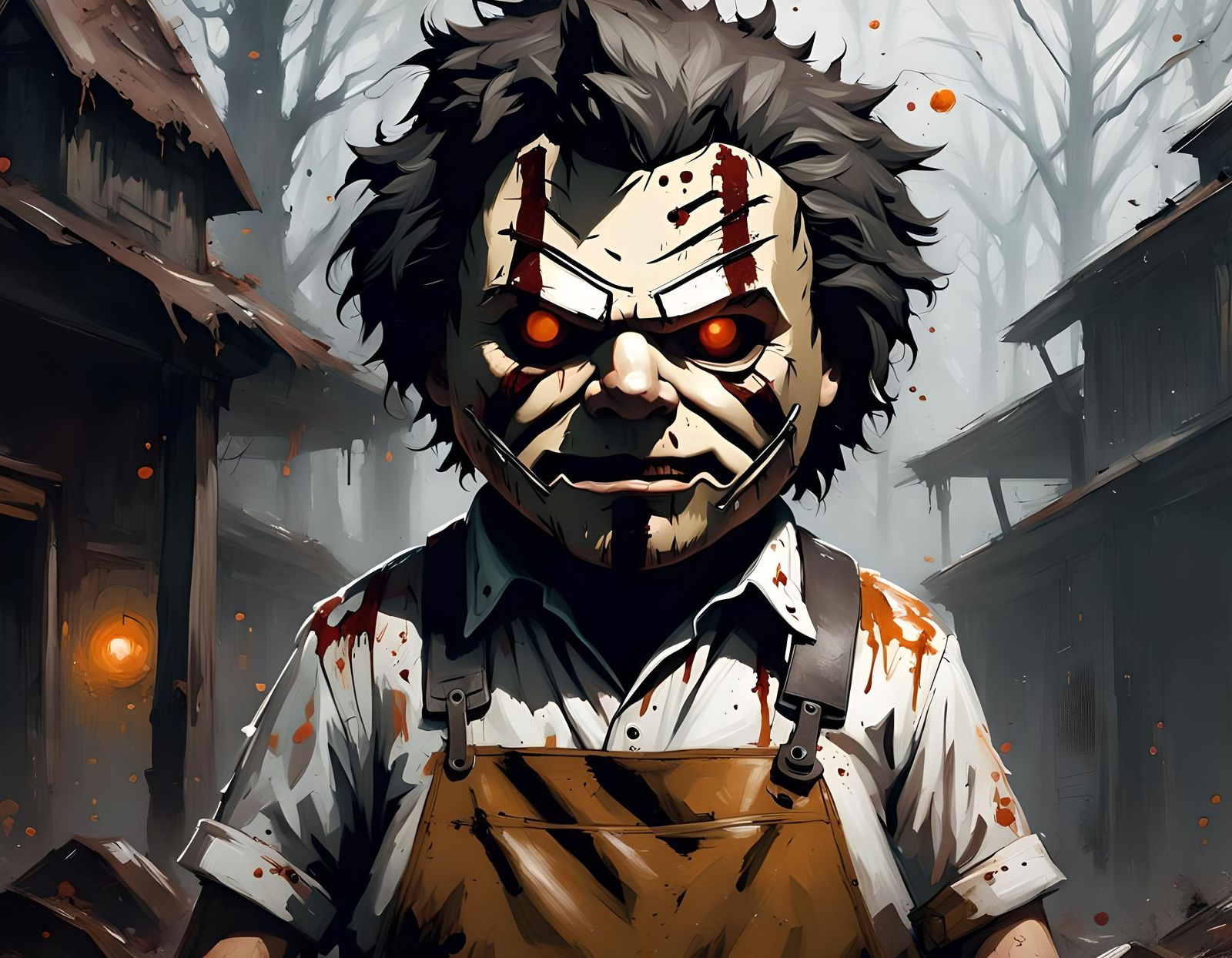 Chibi Leatherface Graveyard Portrait in Graffiti Art Style