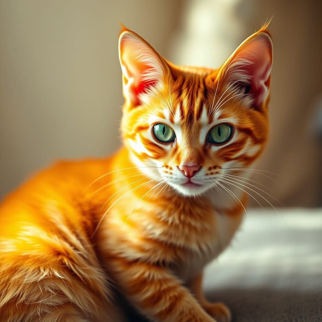 Deep Orange Feline in Serene Impressionist Landscape