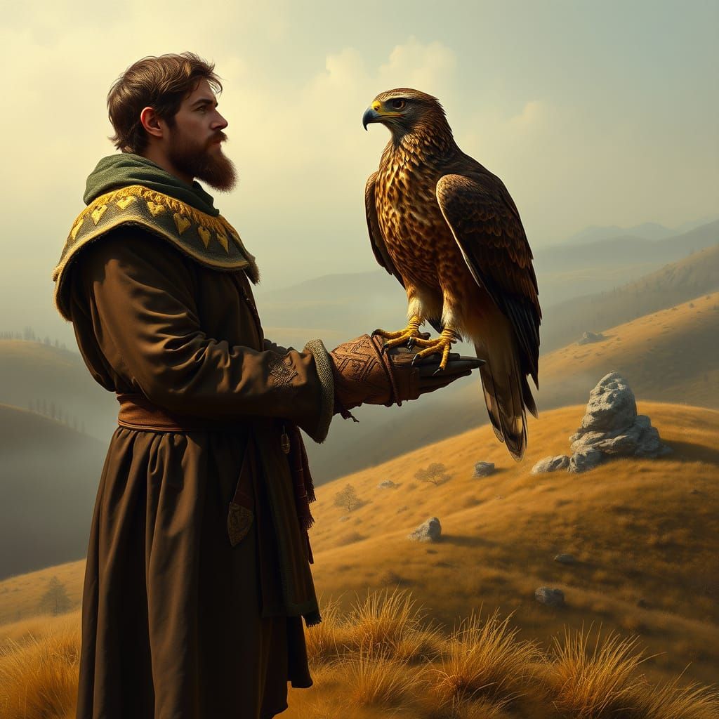 Russian Prince Oleg Stands Amidst a Majestic Falconry Scene ...
