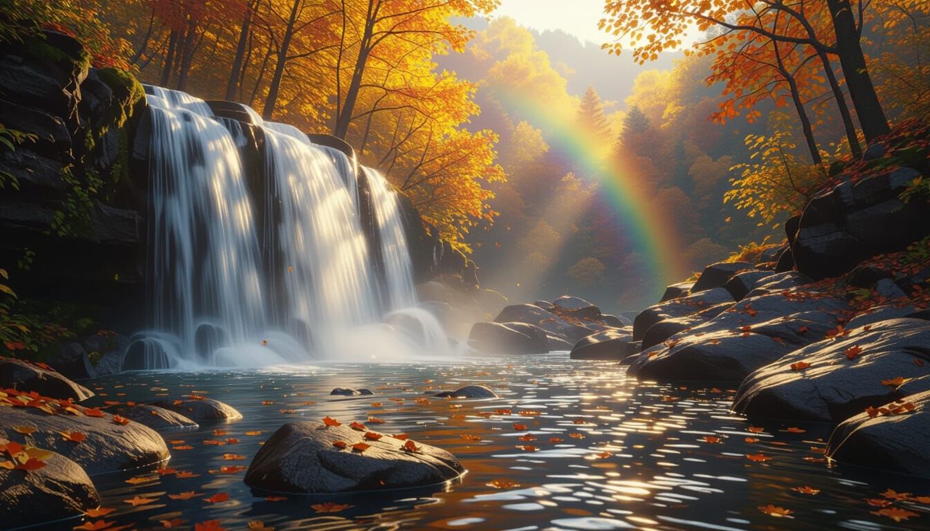 Majestic Autumn Waterfall in Golden Light