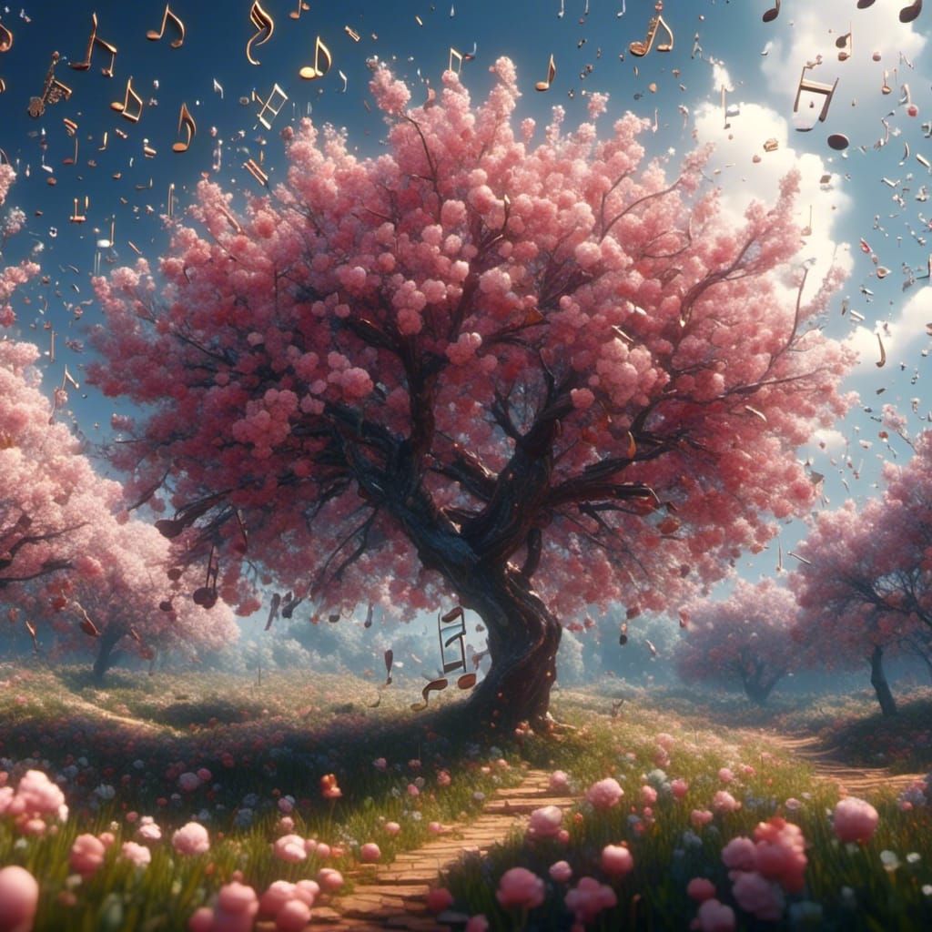 Cherry Tree Branches as Music Notes in 3D