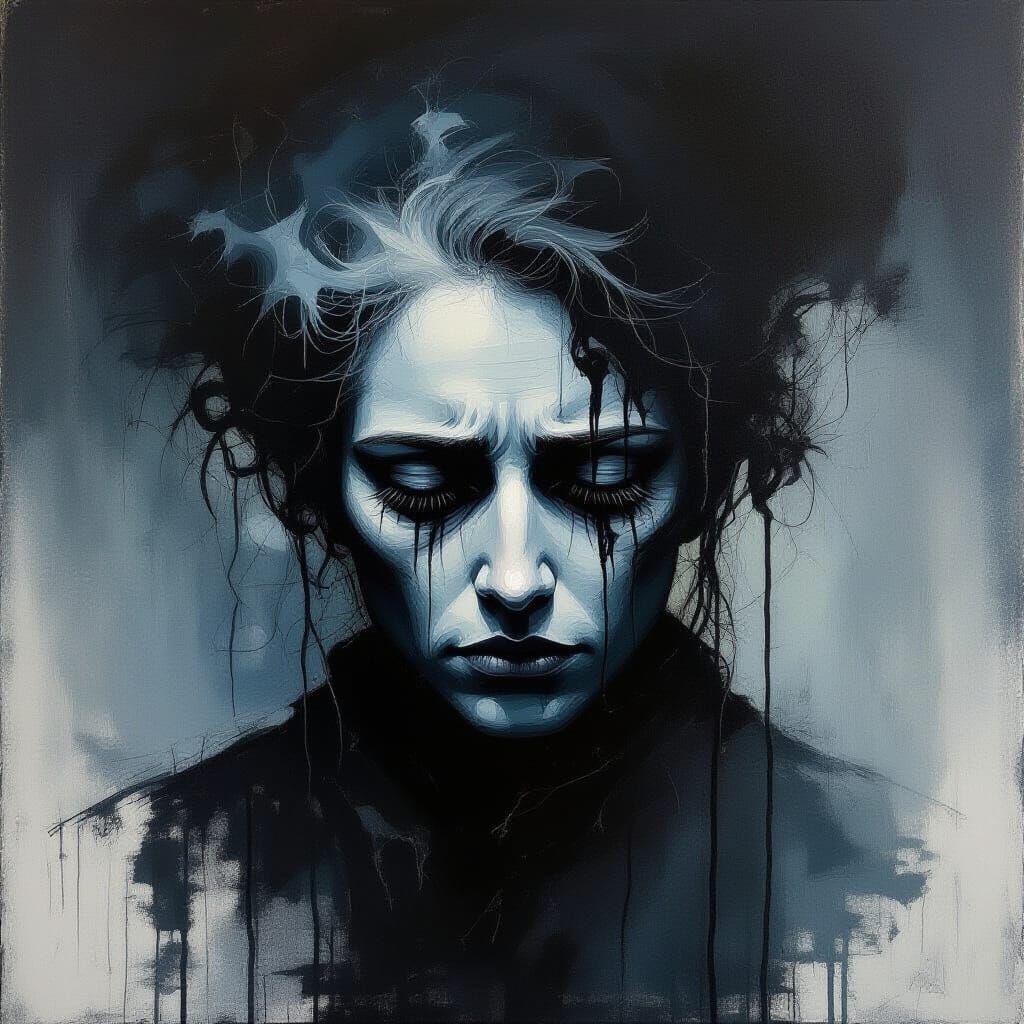 Dark Oil Painting Depicting Mental Decline