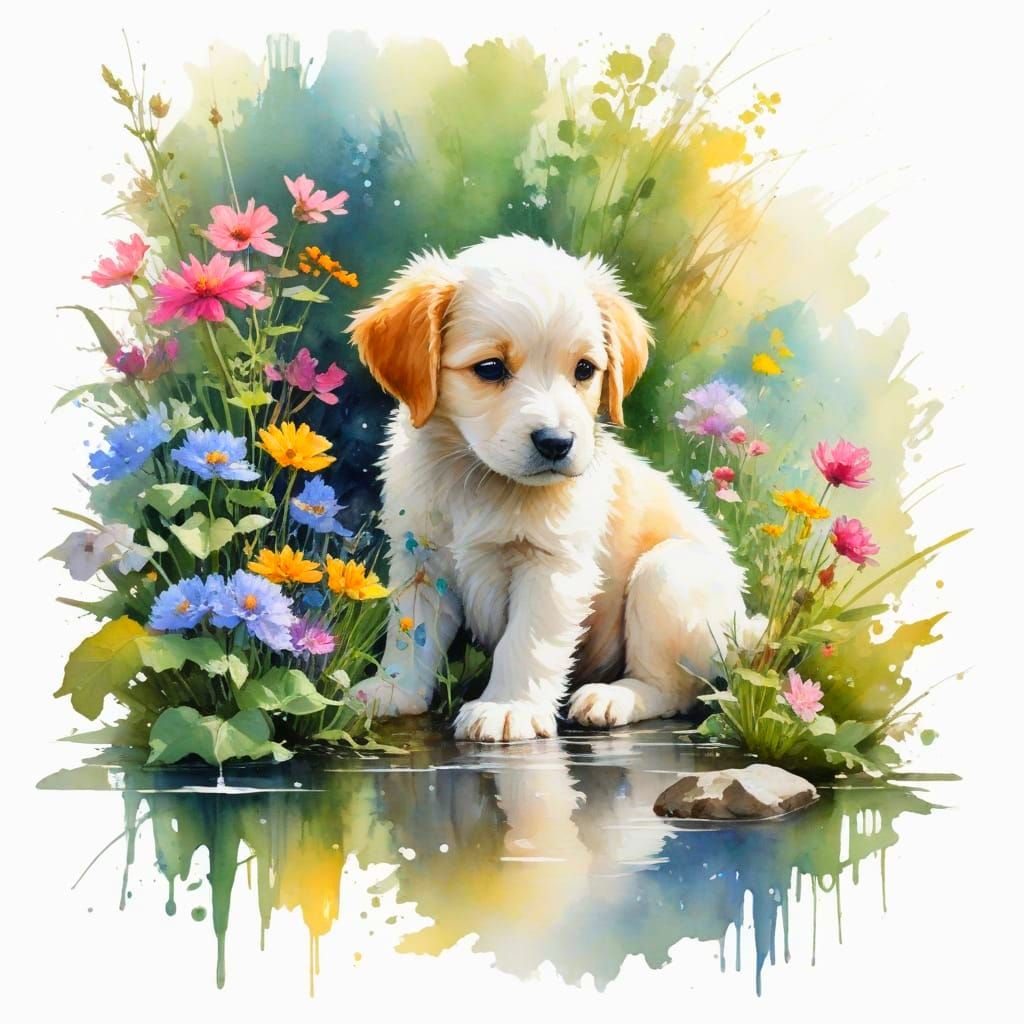 Sunlit Garden Sanctuary with Lovable Pet