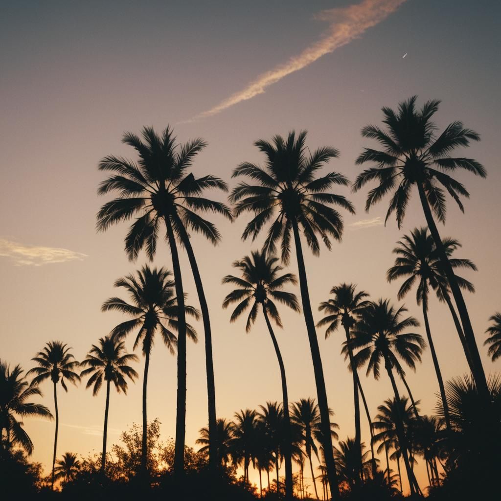 Desert Island Sunset: Cinematic Palm Tree Silhouette