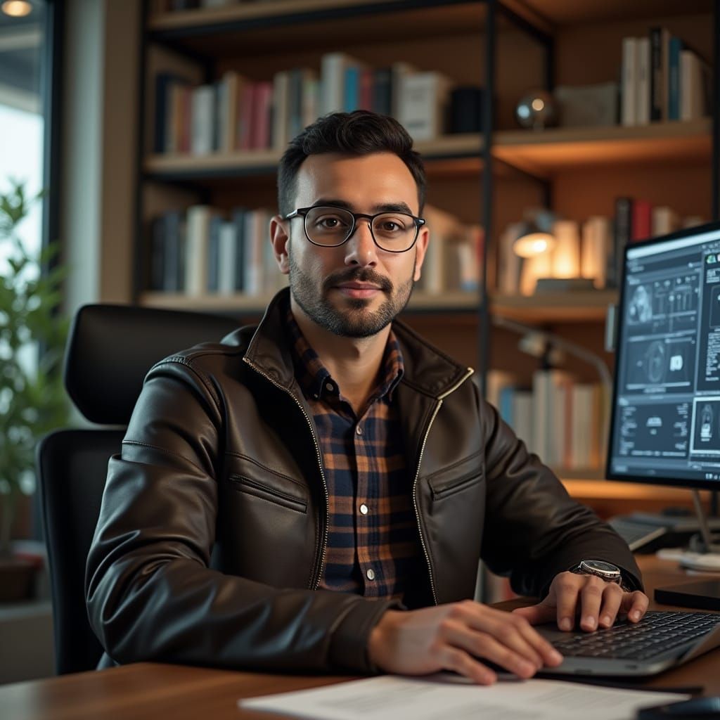 Confident Egyptian Network Engineer in Modern Library Settin...