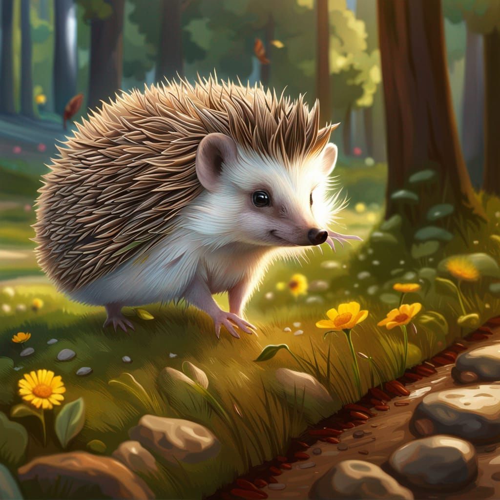 Hedgehog in City Park: Art Nouveau Style