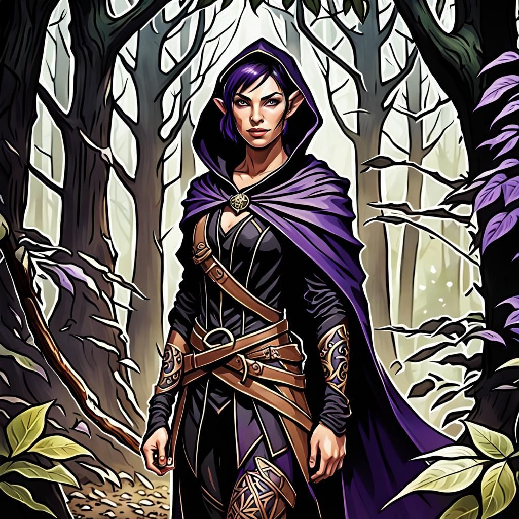Half-Elf Rogue Portrait in Ethereal Fantasy Forest