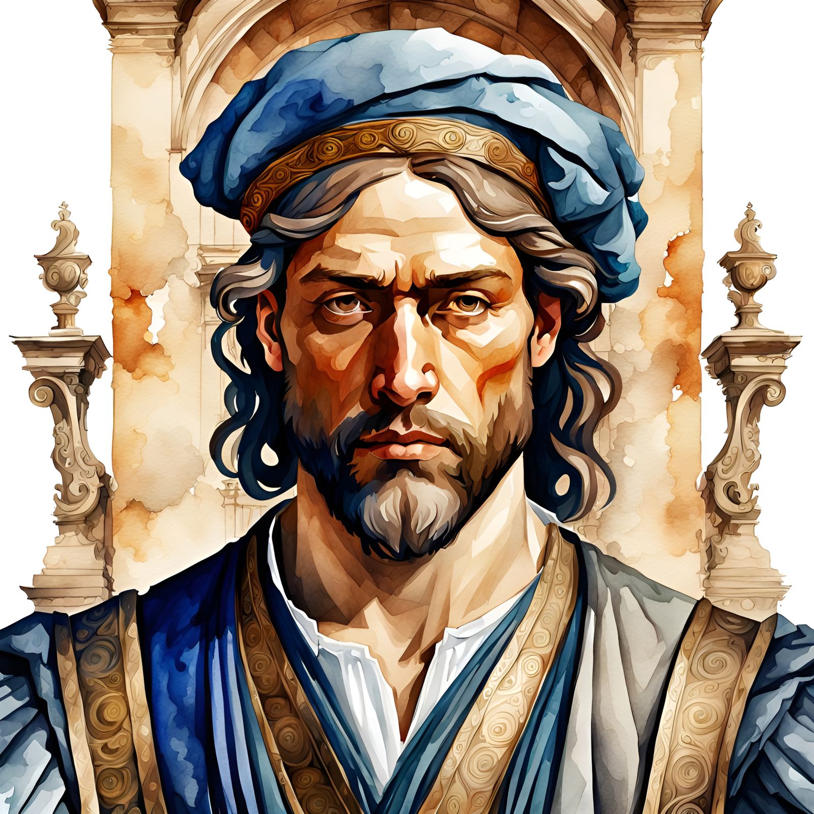Renaissance Portrait in Digital Watercolor Style