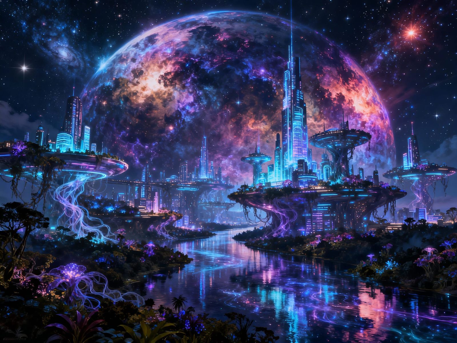 Cosmic City in Nebula: Digital Matte Painting