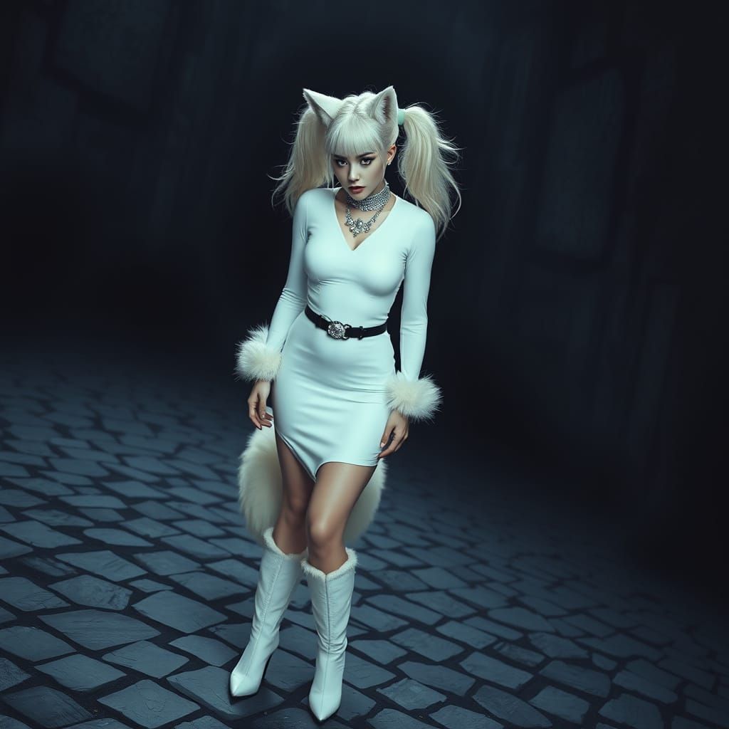 Mysterious Blonde Woman in Moonlit Surroundings