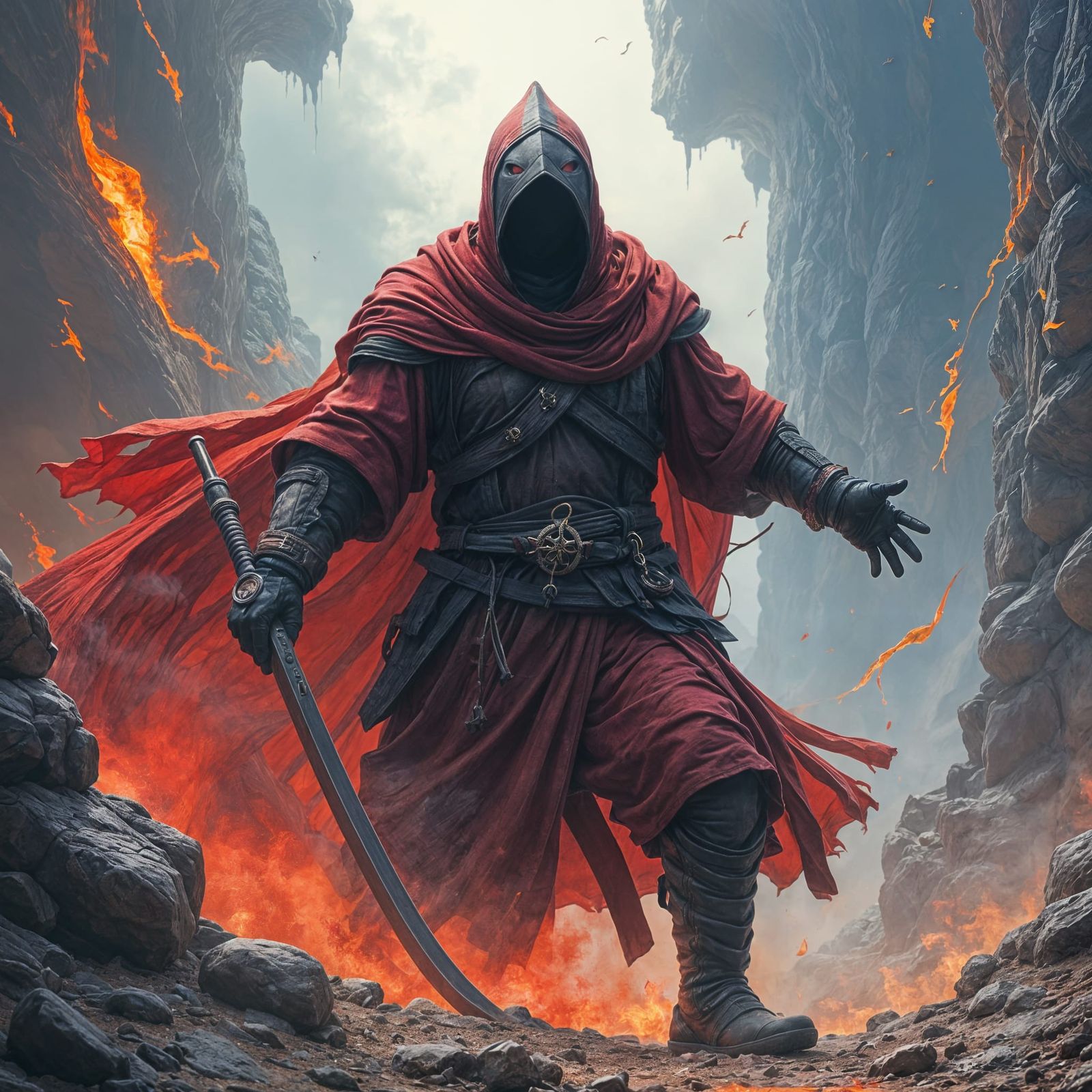 Cyberpunk Warrior Engaged in Intense Combat Amidst Swirling ...