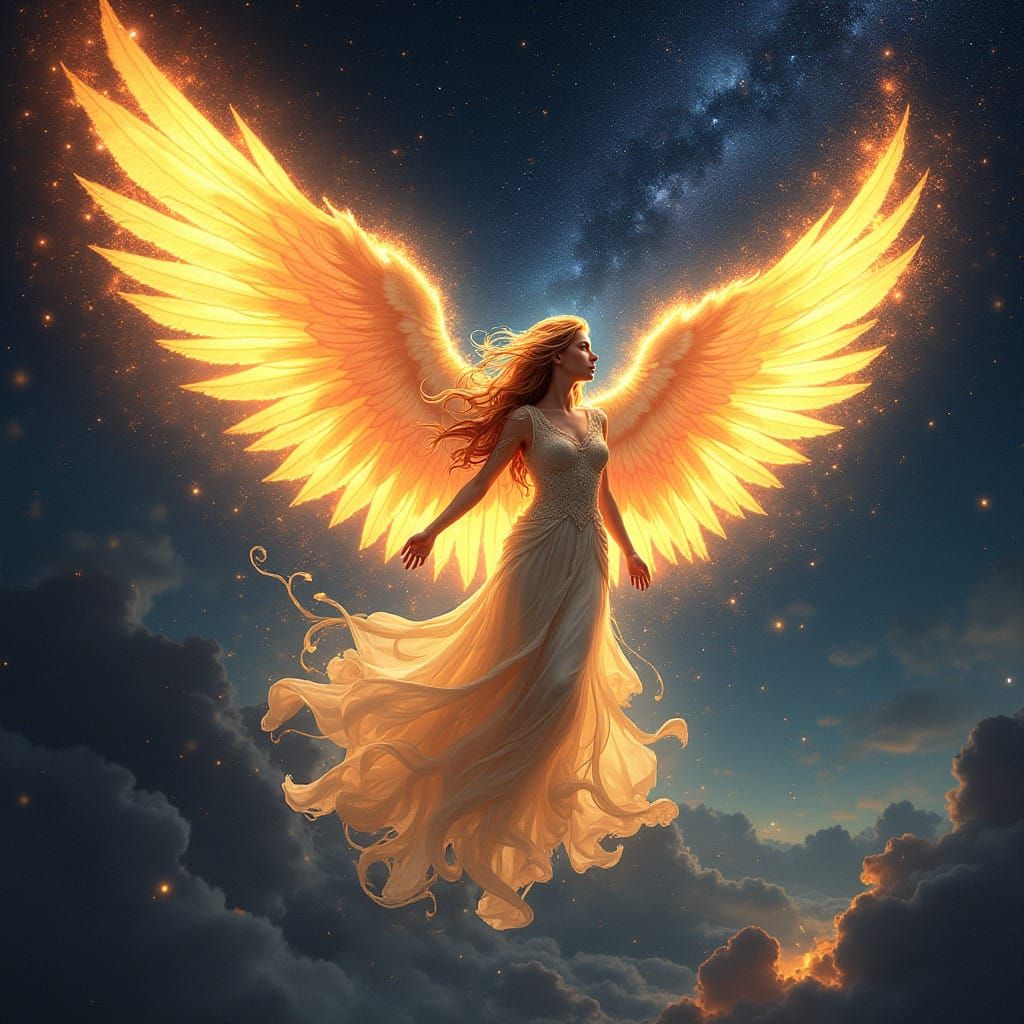 Celestial Angel of Wonder with Glowing Wings