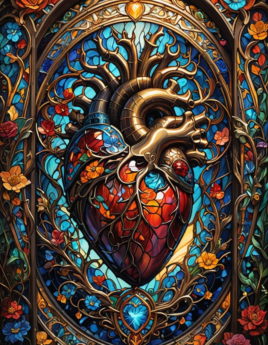 Stained Glass Heart with Tarot Card Motifs
