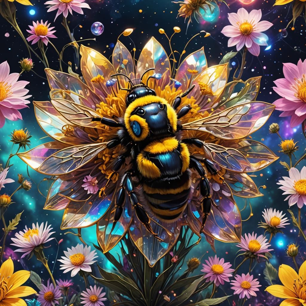 Bumblebee on Flower in Astral Cosmic Style