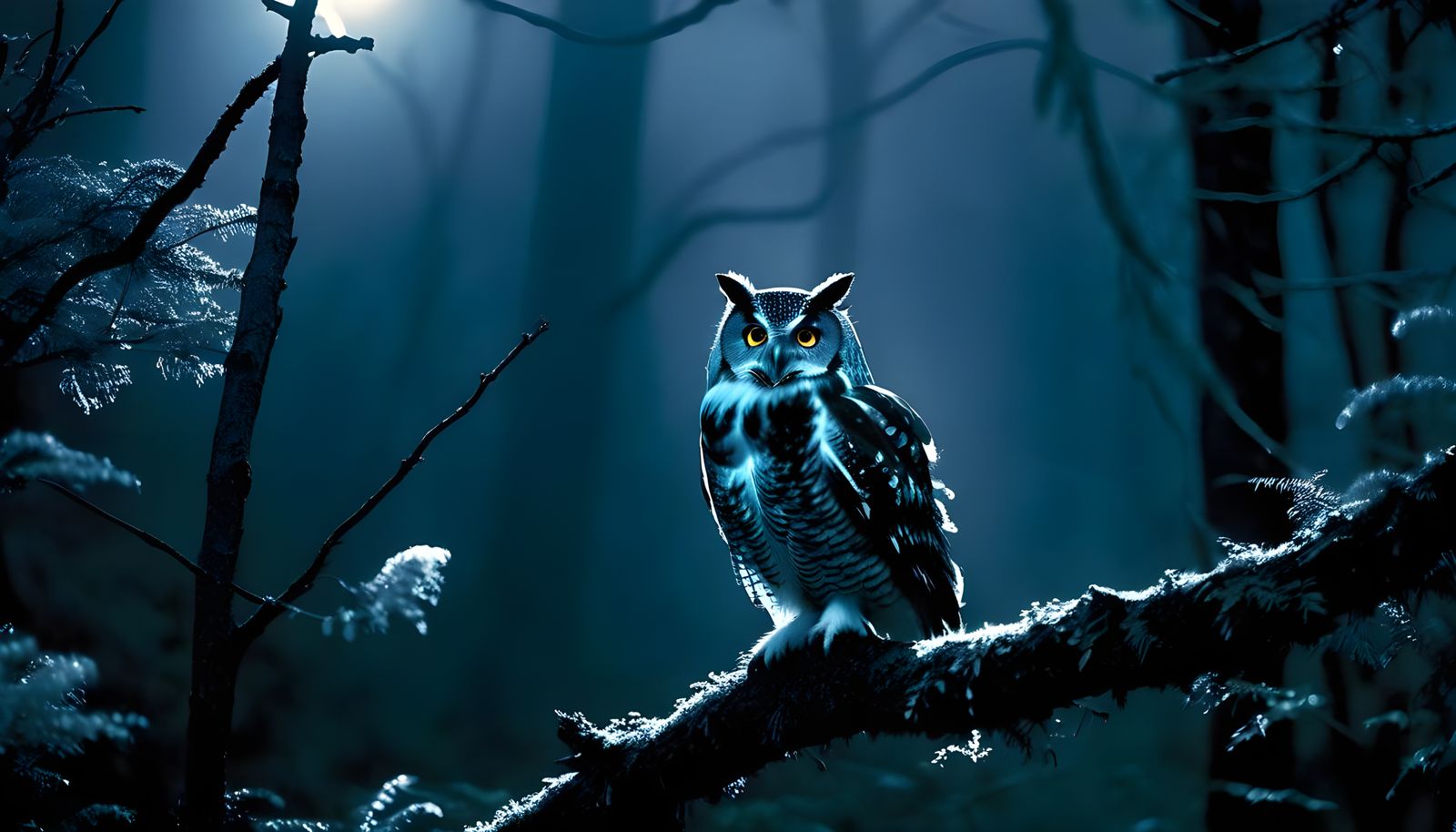 Night Owl in Moonlit Forest: A Real Photo