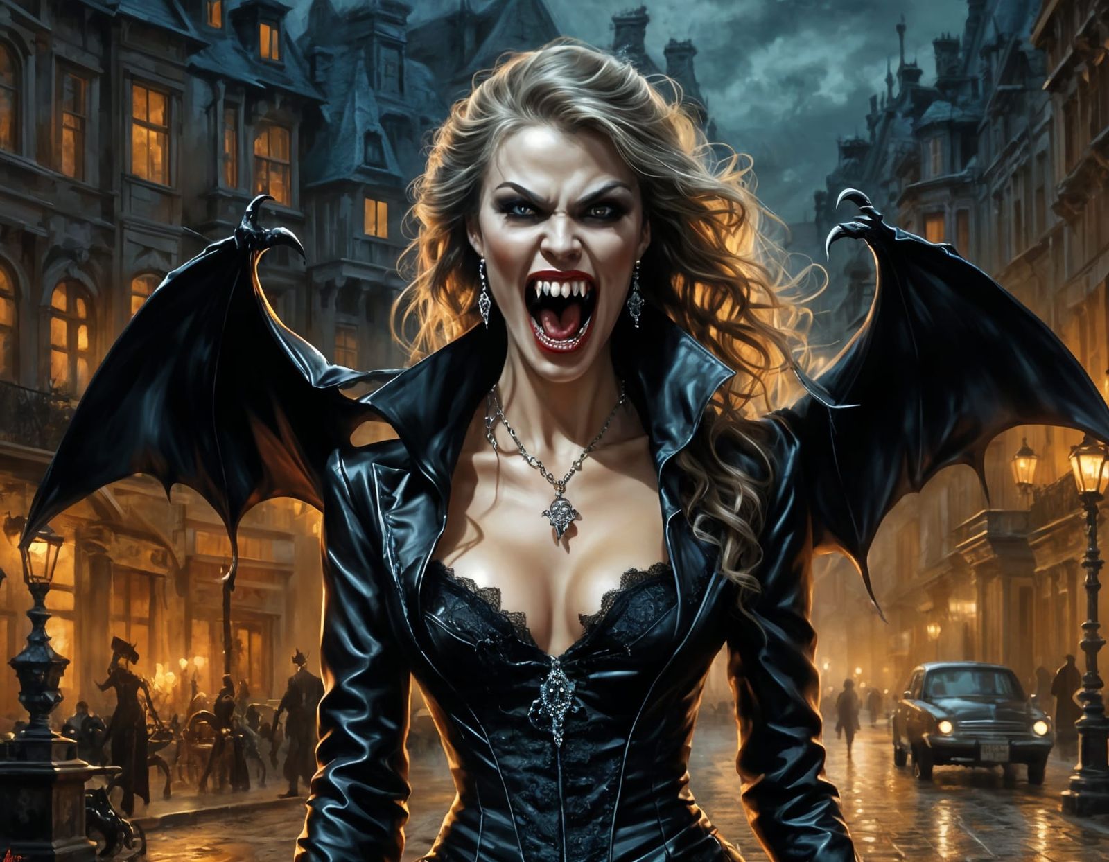 Angry Female Vampire with Long Fangs