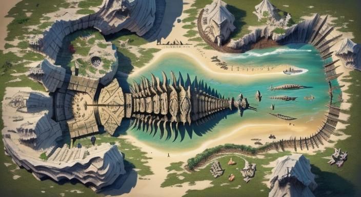 Hyperdetailed RPG Map of Giant Skeleton Remains