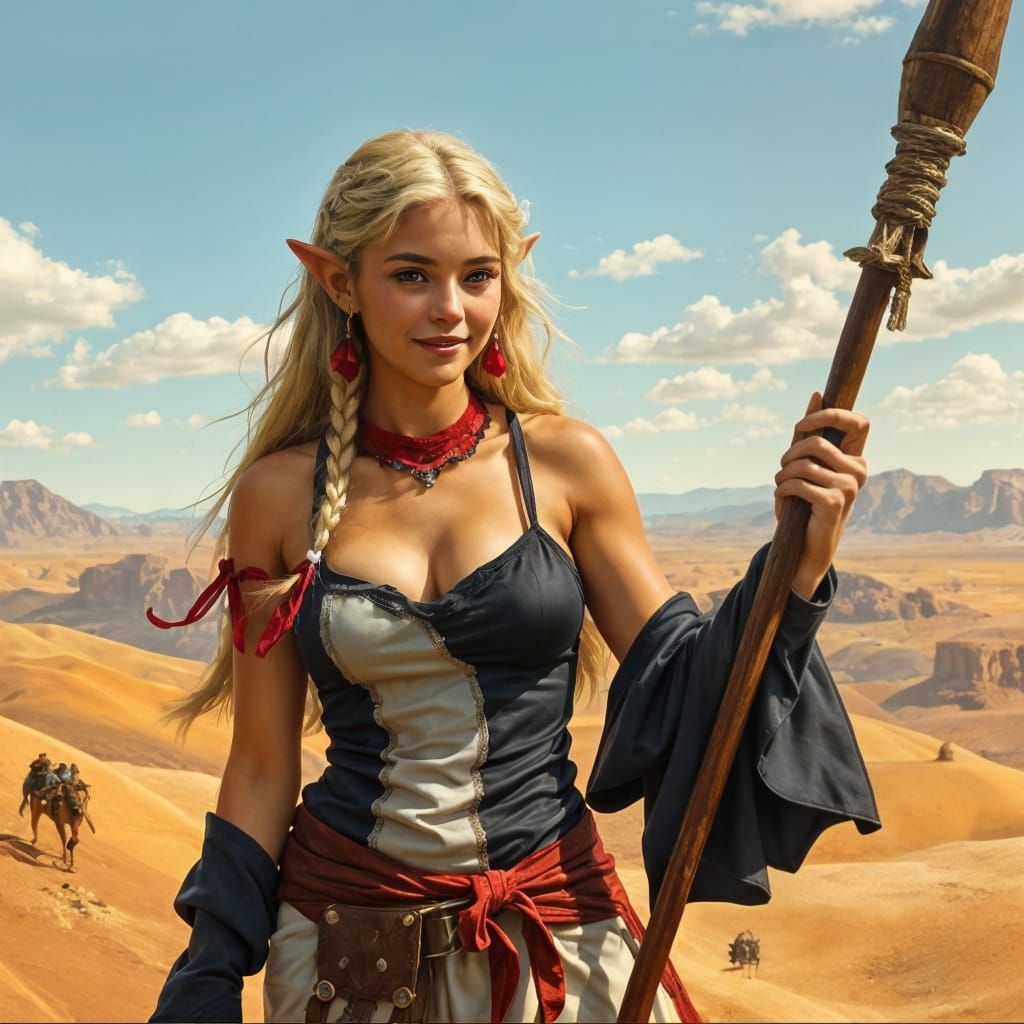 Smiling Half-Elf Woman in Desert Robes