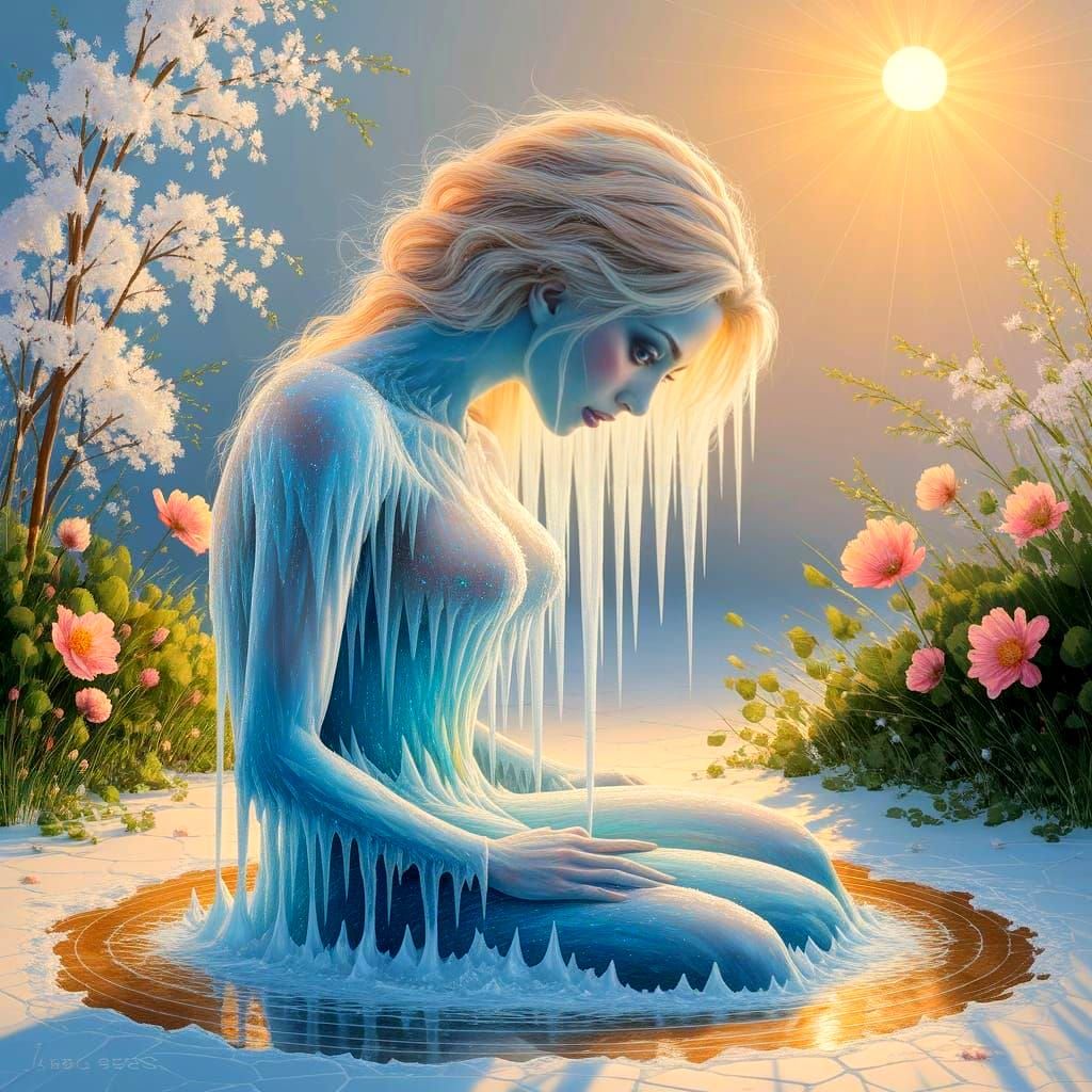 Frozen Figure Melts into Springtime Elegance