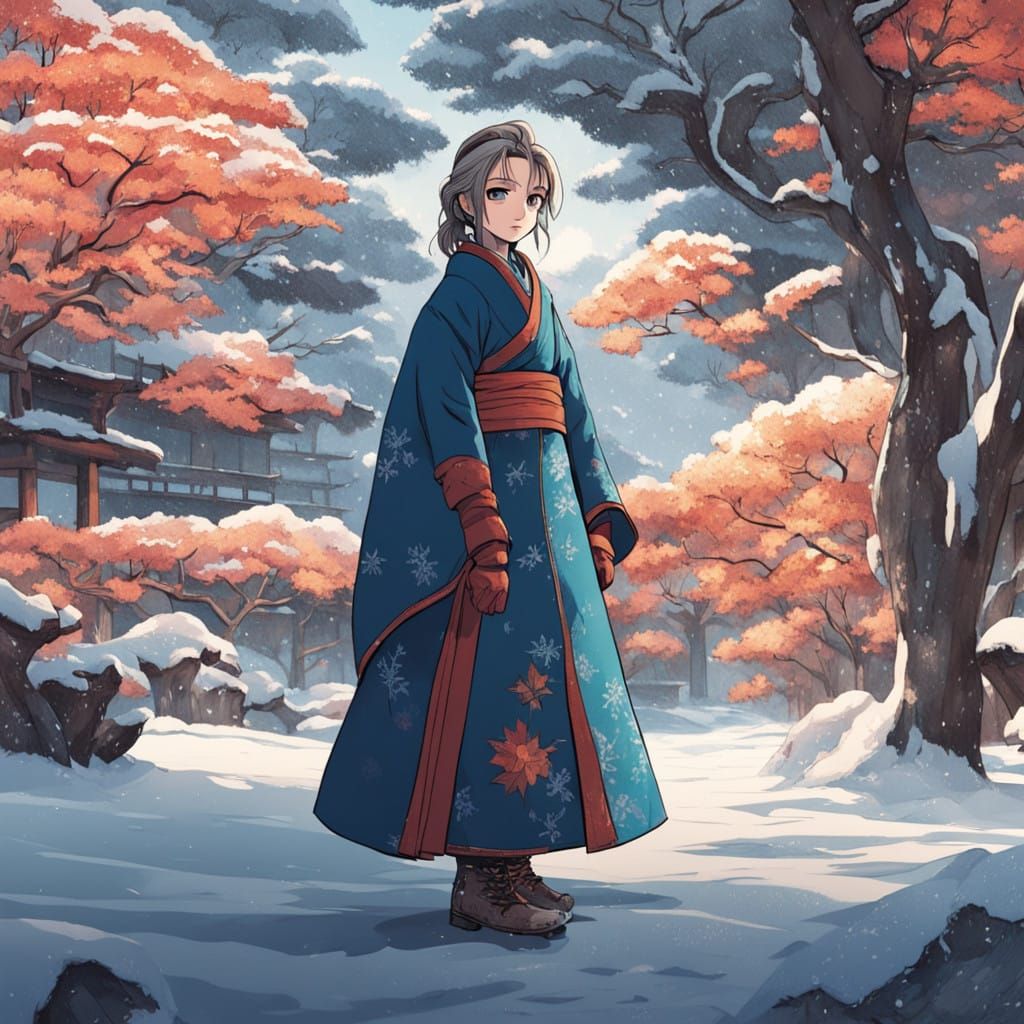 Anime-Style Beatrix Kiddo in Winter Wonderland