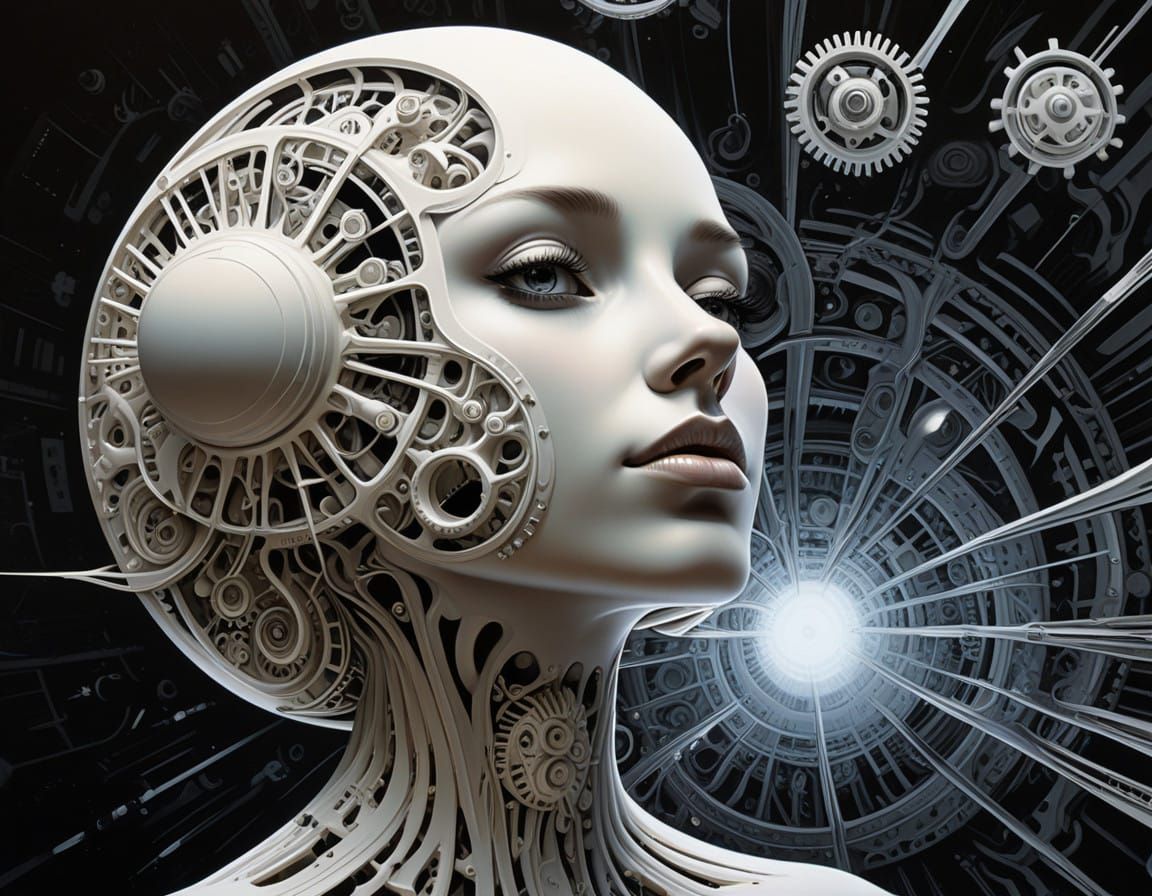 Intricate Cogs and Sprockets in Hypnotic, High-Contrast 2.5D...