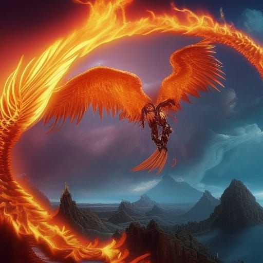 Majestic Phoenix Rises: Epic Digital Matte Painting