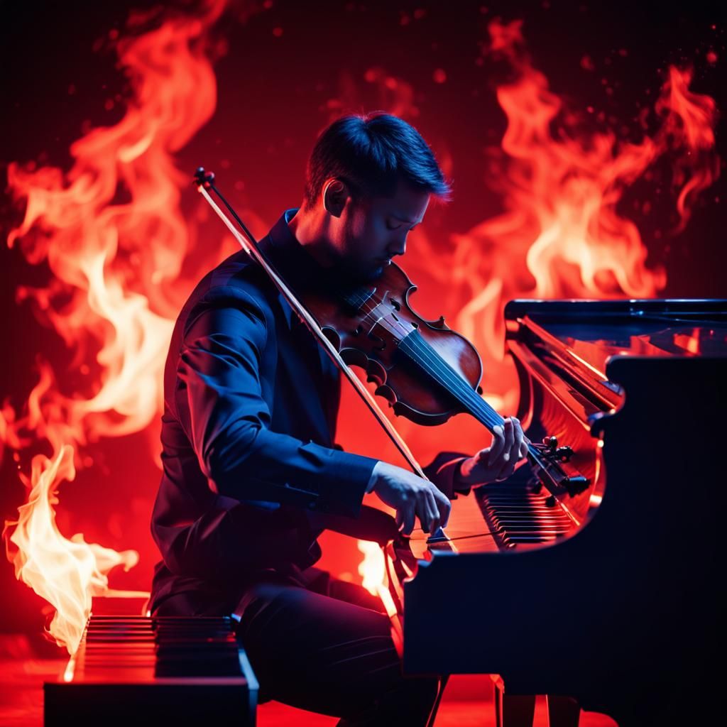 Violinist Plays Amidst Fiery Piano Inferno