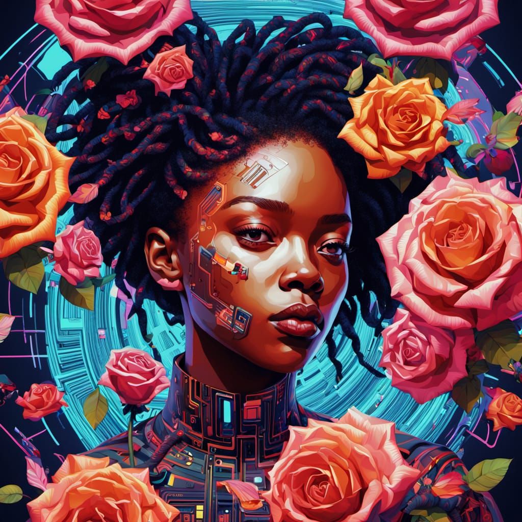 Kaleidoscopic Glitch Portrait in Afrofuturism Style